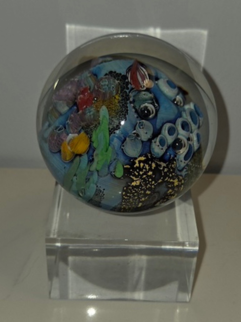 "Inhabited Planet" Studio Art Glass paperweight by Josh Simpson, one-of-a-kind! - Picture 6 of 10